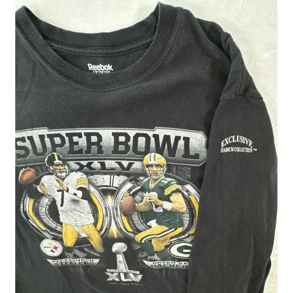 Reebok Exclusive Collection shirt  Super‎ Bowl XLV Steelers Packers Long Sleeve